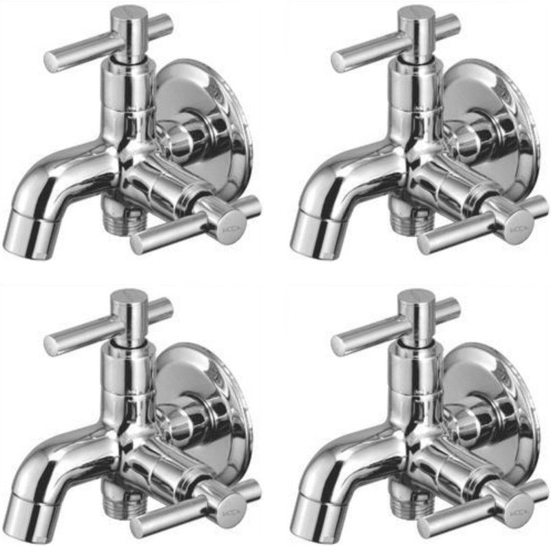 DRIZZLE Bib Cock Tarim 2 in 1 Brass Chrome Plated - Two Way Bib Cock - Bathroom Taps - Quarter Turn Tap - Foam Flow Tap - Set of 4 Faucet Set