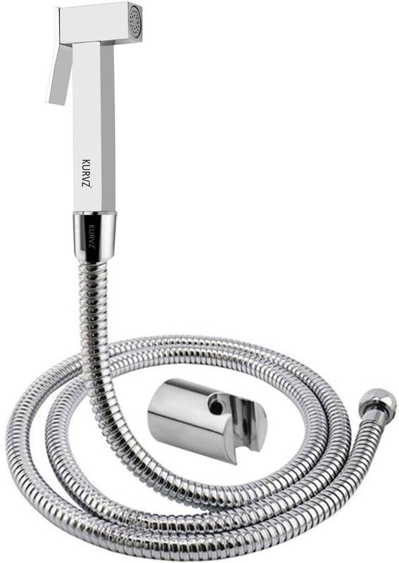 Kurvz Square (BRASS) Health Faucet with 1.5 mtr Flexible SS Tube and Wall Faucet Set