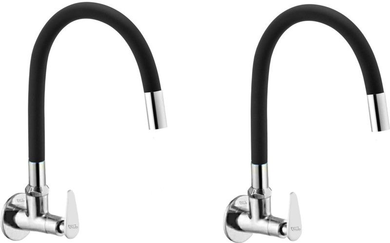 AVLEN Jazz (Brass ) Sink Cock with Silicon Swivel Spout, Black & Chrome Finish (Set of 2) Spout Faucet  (Wall Mount Installation Type)