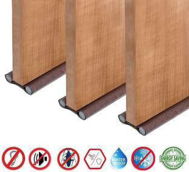 Lilly Touch 3Pcs Door Draft Guard Cover Stop Light Dust Cool Air Escape Protector Floor Mounted Door Stopper (Brown) Door Mounted Door Stopper  (Brown)