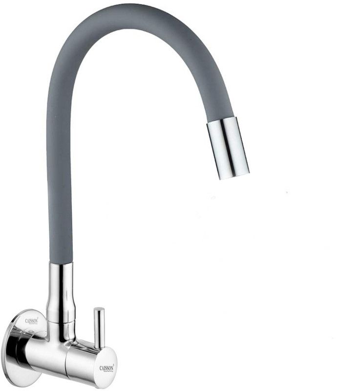 Caisson Turbo (Brass) Sink Cock with Silicon Swivel Spout, Grey & Chrome Finish Spout Faucet  (Wall Mount Installation Type)