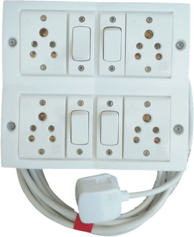 VKV Extension board with 6 meter , heavy, 3 core cable and 6A , 3 pin plug , 4 - 6A , 5 pin socket, 4 - 6A switch. 4 Socket Extension Boards  (White, 6 m)