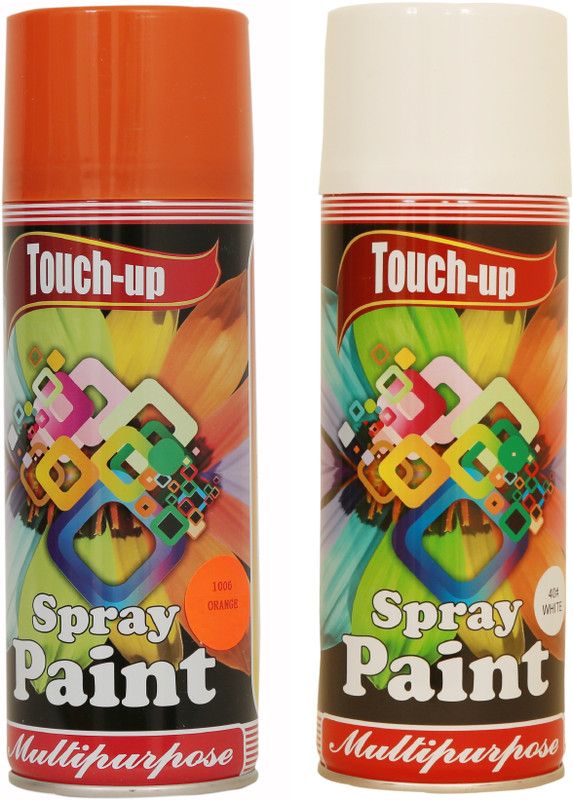 Touch-up Ready-to-Use Aerosol Spray Paint for Car, Bike, Wall Painting, Home & Furniture Orange & White Spray Paint 400 ml  (Pack of 2)