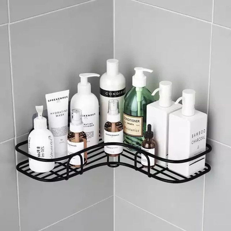 TechSrmaji Wall Mount Bathroom shelf/Kitchen Corner Organizer rack shelf (Black) Iron Wall Shelf  (Number of Shelves - 1, Black)