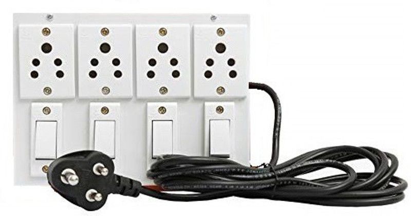 Engarc Wooden Extension Board Multi Outlet Electrical Switch Board with 4 Sockets(5A) and 4 Switches(5A) 5 Meter Wire 4 Socket Extension Boards  (White, 5 m)