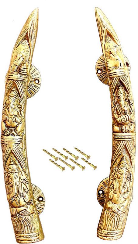 eSplanade Tusker Style Ganesha Carving Brass Door Handle Brass Door Handle  (Gold Pack of 2)