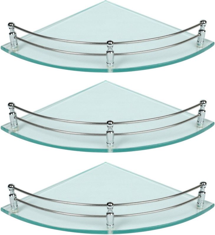 Spiry 8x8 Inch Bathroom Corner shelf/Bathroom Shelves(3 pcs) Glass, Stainless Steel Wall Shelf  (Number of Shelves - 3, Clear)
