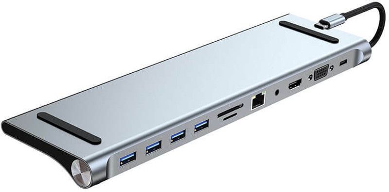 Tobo Type C 11-in-1 Laptop Docking Splitter 3.5mm Audio Port PD Charging TD-948TC 1 Socket Extension Boards  (Grey, 0.5 m, With USB Port)