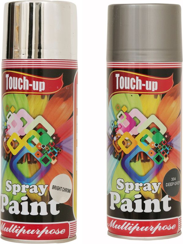Touch-up Ready-to-Use Aerosol Spray Paint for Car, Bike, Wall Painting, Home & Furniture Bright Chrome & Medium Grey Spray Paint 400 ml  (Pack of 2)
