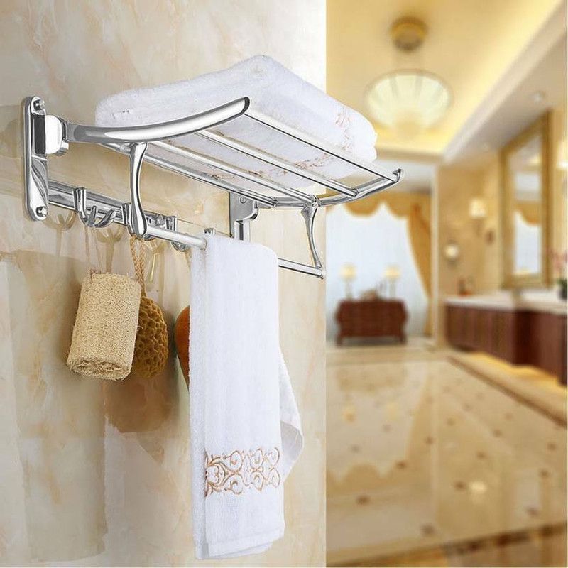 SUNGROW Stainless Steel Folding Towel Rack with Rod/Hanger/Stand/Bathroom Accessories SILVER Towel Holder  (Stainless Steel)