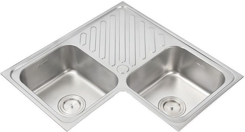 ANUPAM Stainless Steel Kitchen Sink ( 840 x 495 x 200 mm / 33 x 20 x 8 inch ) double Square Bowl with drain board 304 Grade, Satin/Matt Finish, 312 Corner Basin  (Stainless Steel)