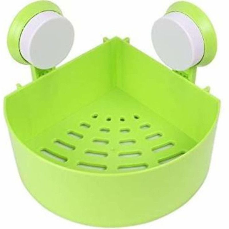 SZONE Bathroom Corner Triangle Shelves Shower Rack Holder Wall Mounted Cosmetic Storage Shelf Plastic Wall Shelf  (Number of Shelves - 1, Green)