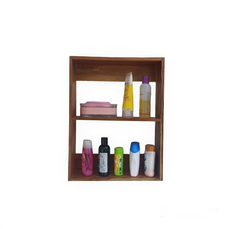Wisekrafter Teakwood's Bathroom Storage Organizer Rack Shelf Shampoo Soap Holder BT026 Wooden Wall Shelf  (Number of Shelves - 2, Brown)
