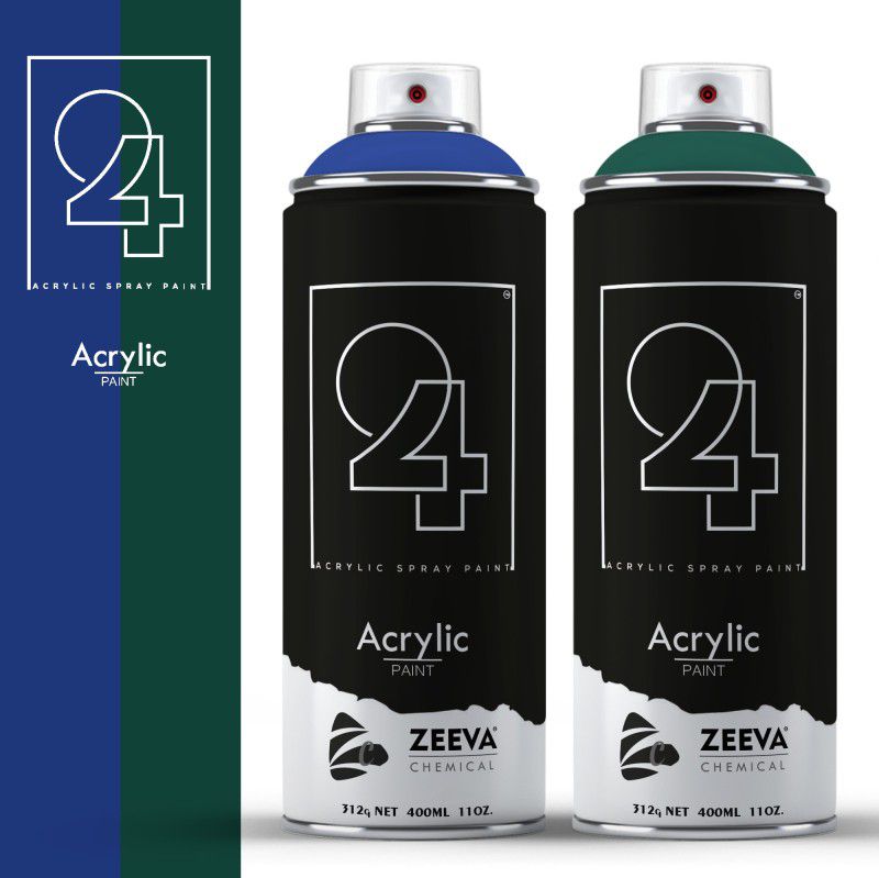 24 Acrylic Ultramarine Blue & Bus Green Spray Paint 400 ml  (Pack of 2)