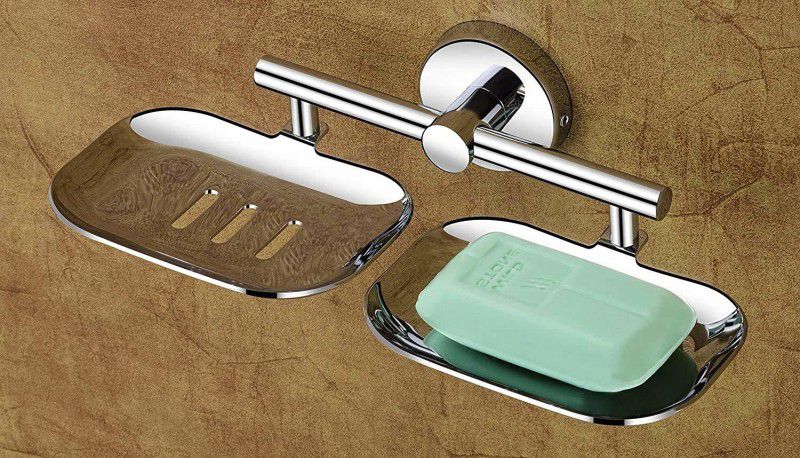 LivesUp Double Soap Dish / Soap Case / Soap Stand / Soap Holder Chrome Finish 8.5 inch 1 Bar Towel Rod  (Stainless Steel)
