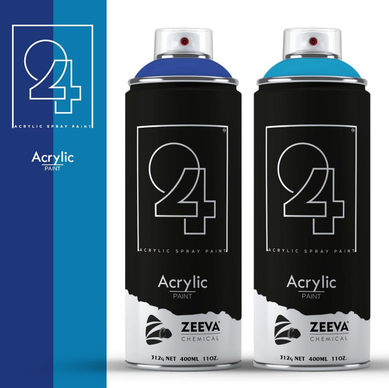24 Acrylic Ultramarine Blue & Sky Blue Spray Paint 400 ml  (Pack of 2)