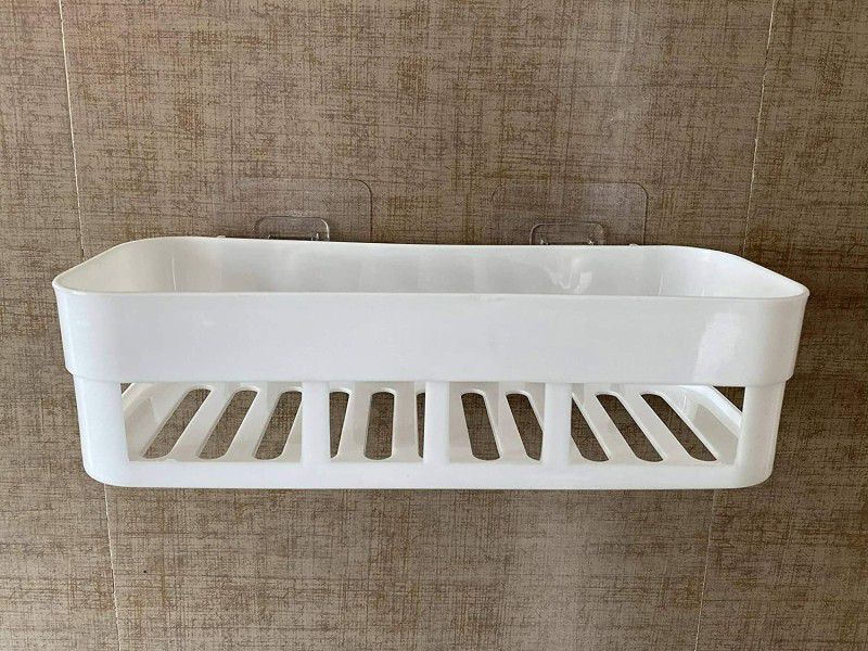 Alvantor Plastic Home Kitchen Bathroom Accessories Rack Plastic Wall Shelves Plastic Wall Shelf  (Number of Shelves - 1, White)