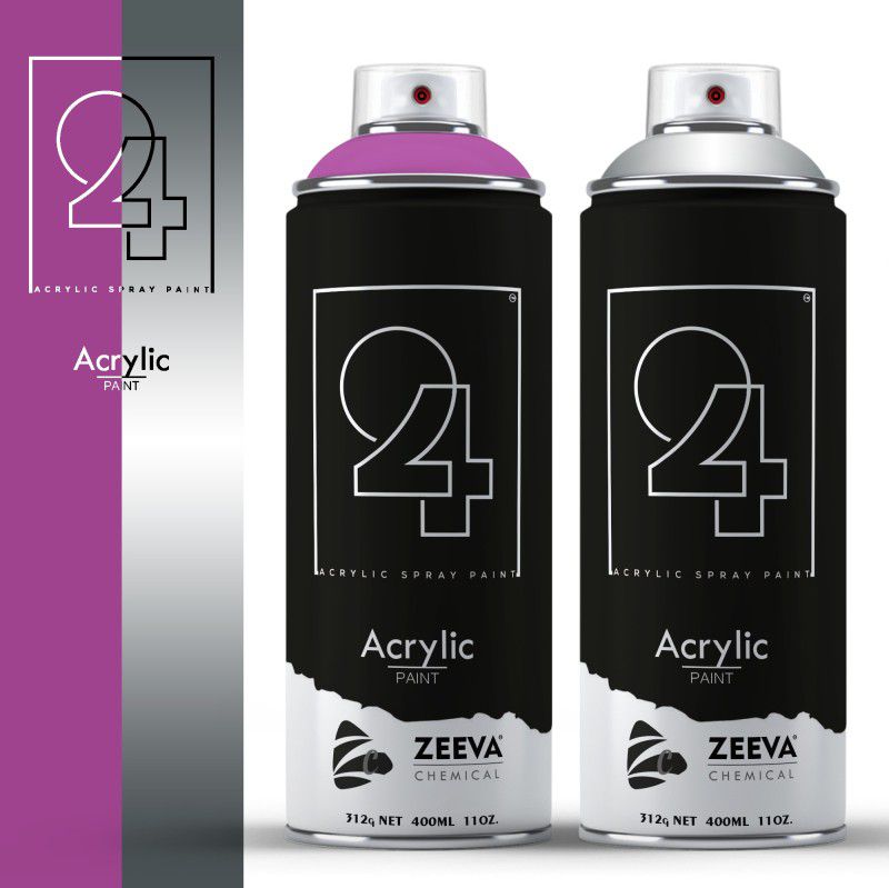 24 Acrylic Light Purple & Silver Metalic Spray Paint 400 ml  (Pack of 2)