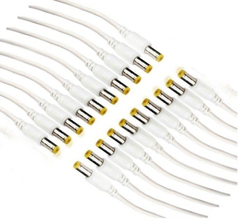 RIVER FOX 20 Pieces 12V DC Power Pigtail Male 5.5 * 2.1mm DC Cable Connector Wire Connector  (White, Pack of 20)