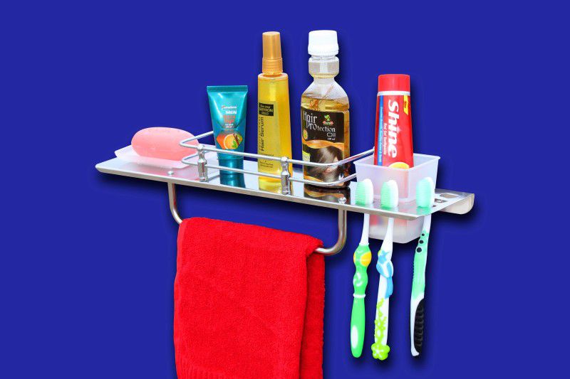 HEXA GOLD Stainless Steel 5+1Multipurpose Bathroom Shelf towel rack toothbrush soap holder Stainless Steel Wall Shelf  (Number of Shelves - 1, Silver)