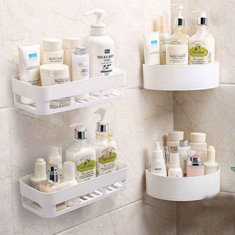 HXOSET pack of 4 Corner Shelf Unbreakable White Corner Set for Bathroom and Kitchen Plastic Wall Shelf  (Number of Shelves - 4, White)