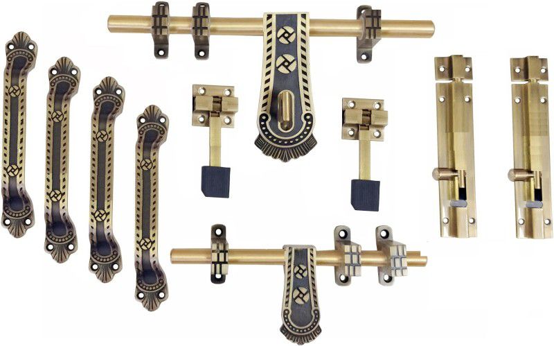 Sanjari Aluminium Door Fittings Full Set | Door Hardware Accessories Kit Home Brass Door Handle  (Gold Pack of 6)