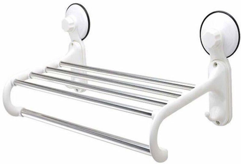 SEASPIRIT Towel Stand with 5 Crossbars, 2 Hooks Hanger Rack with Magic Suction Cup Suitable for Modern Bathroom and Kitchen (White) WHITE Towel Holder  (Stainless Steel)