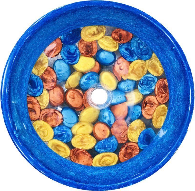CTM 16 INCH Resin Bowl Wash Basin in Blue Multi Color Table Top Basin with Stand Wall Hung Basin  (Multi)