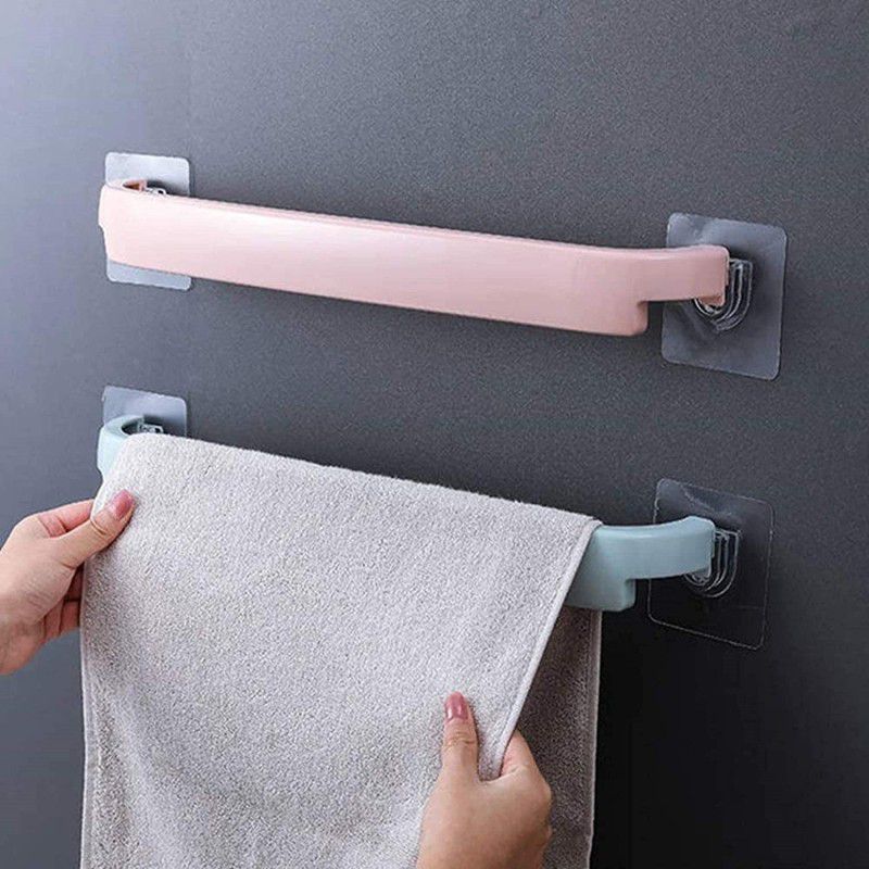 Deriz Plastic Towel Holder Wall Mounted Rack Shelf Self-Adhesive Cloth Hanging Hanger2 Multi Color Towel Holder  (Plastic)