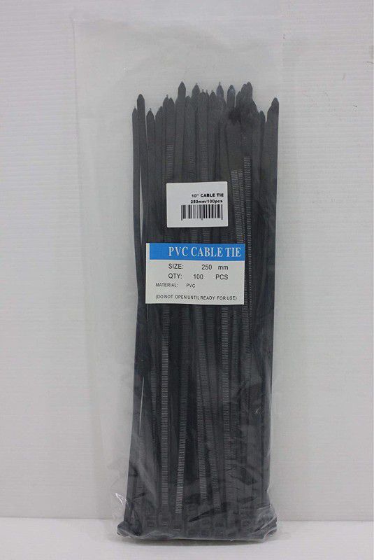 EDANUST Standard Black PVC Cable Tie (250mm x 100pcs) Nylon Standard Cable Tie  (Black Pack of 100)