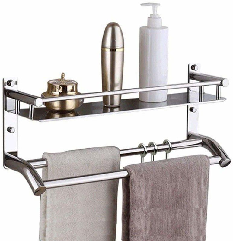 Pillu High Grade Stainless Steel Multipurpose 1 Layer Bathroom Shelf/Kitchen Shelf/Towel Rack for Bathroom/Towel Holder/Bathroom Accessories 15 inch 2 Bar Towel Rod  (Stainless Steel Pack of 1)