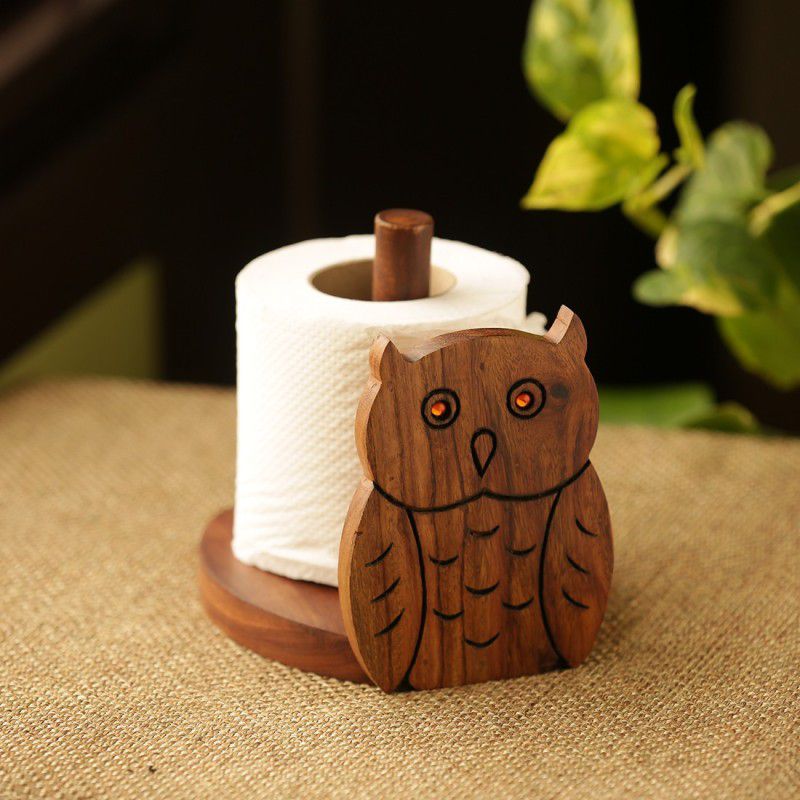 ExclusiveLane 'Owl On A Roll' Toilet Roll Holder With Hand Carved Owl Motif In Sheesham Wood Wooden Toilet Paper Holder