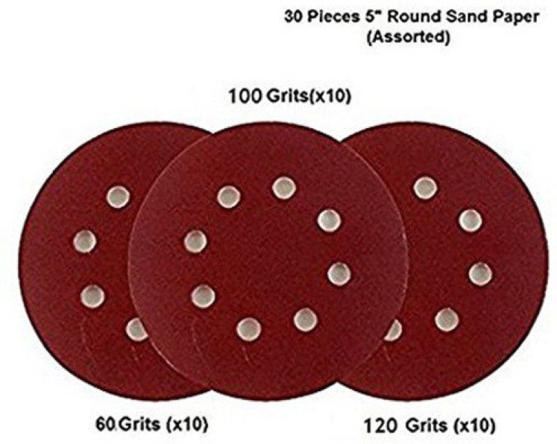ISC Velcro Sanding Disc Paper 60/100/120 Grit For Velcro Pad 5" (Pack of 30 Pcs) Emery Sandpaper Emery Sandpaper  (60, 100, 120 Pack of 30)