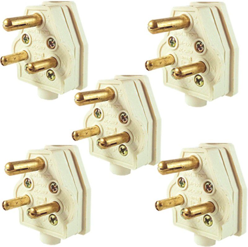 eshopglee Polycarbonate 3 Pin Plug Top Heavy Duty 6A Universal Brass Socket Pack of 5 6 A Three Pin Socket