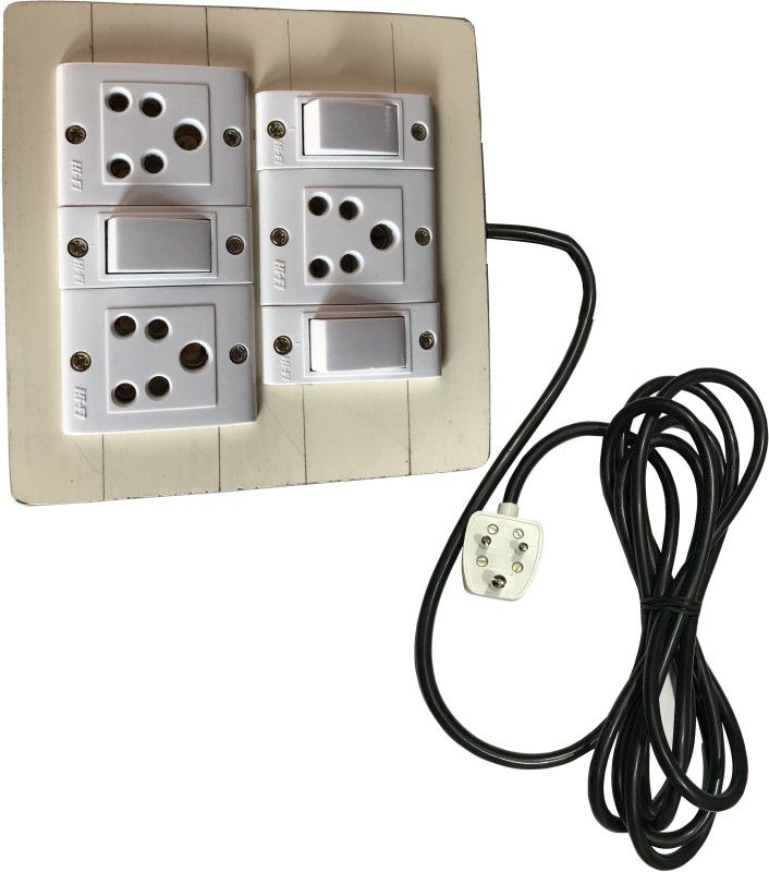 SAIFPRO Extension Wooden Board (3 Switches,3Sockets) 6 A Three Pin Socket