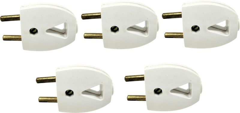 b'five 2 pin top Casio Plastic Plug Top 6A Pack of 5 Plugtop Pin Socket Male B-268_001 Two Pin Plug  (White)