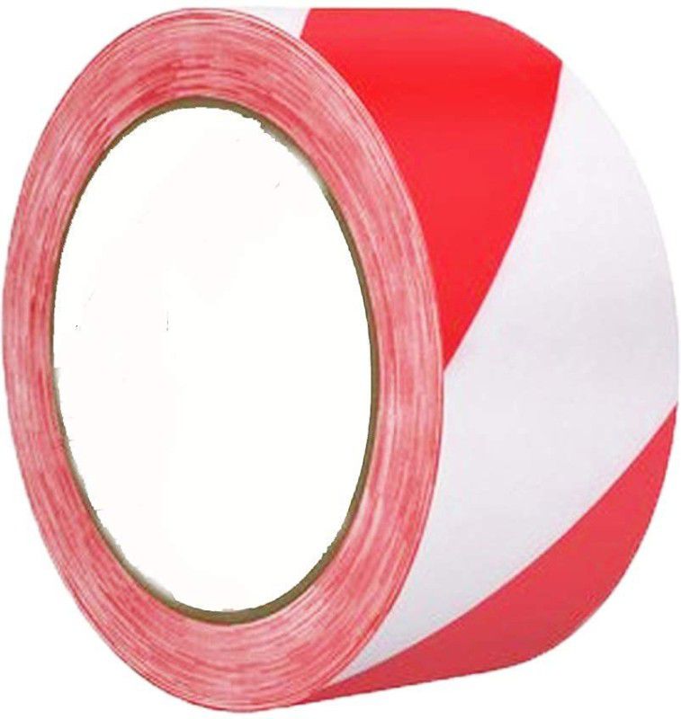Bellveen PVC Warning Safety Sticker Marking Adhesive Reflective Tape | 50 mm x 5 meter 5 m Single Sided Tape  (Red, White Pack of 1)