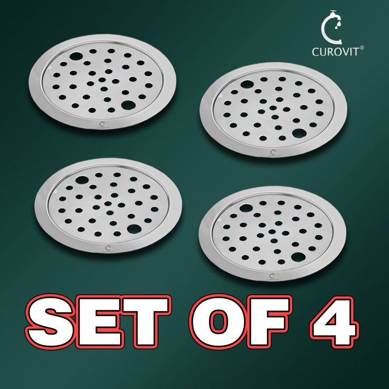 CUROVIT Floor, Basin, Bathroom Sink, Bathtub, Kitchen Sink Stainless Steel Push Down Strainer  (10 cm Set of 4)