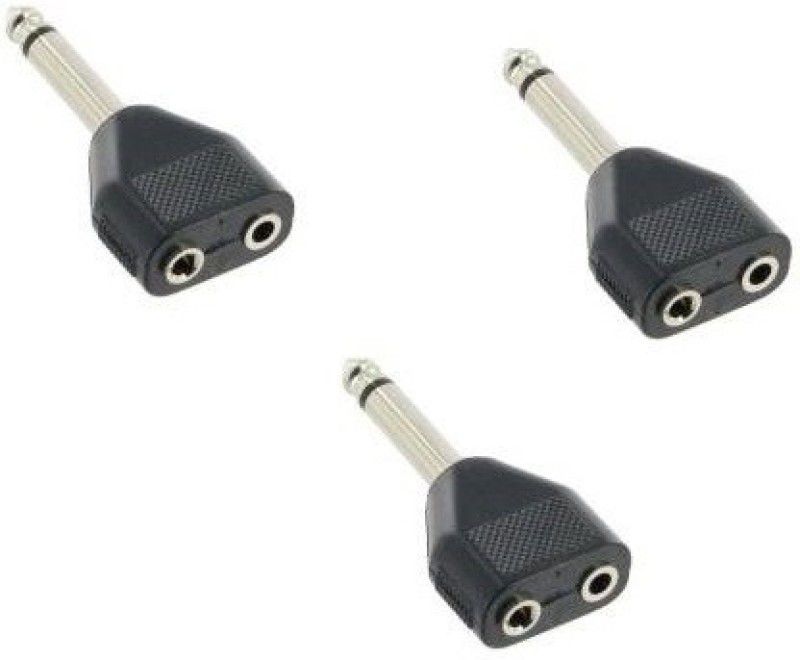 De-TechInn f 3 Pcs Male Plug to Dual 3.5mm Female Stereo Audio Jack Wire Connector  (Black, Pack of 3)