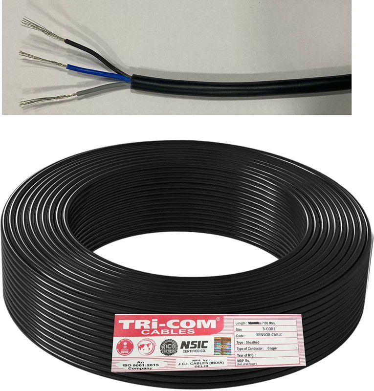 TRICOM Tinned Copper, 3 Core Sensor Control Cable, Extra Soft PVC 0.15 sq/mm Black 100 m Wire  (Black)