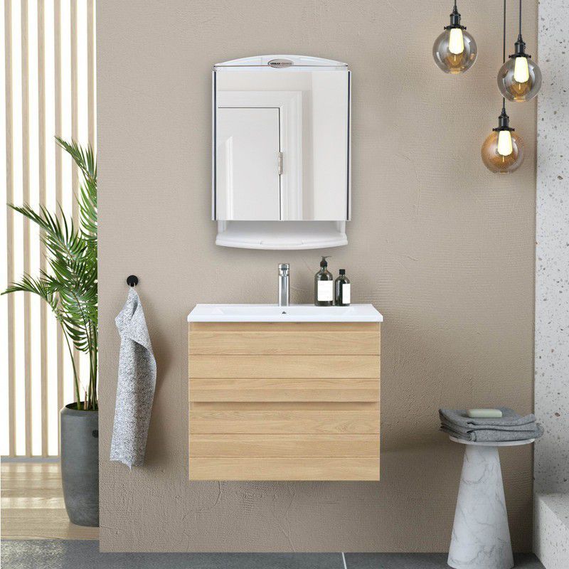 URBAN CHOICE Saffire White Multi-Storage Shelves With Bathroom Mirror  (Rectangle Finish : Glossy)