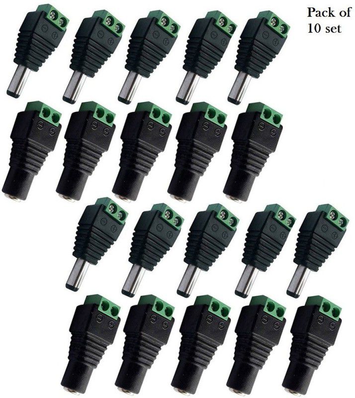 99Gems DC Pin Connector 10 Male + 10 Female (2 NOS ) With 2 pin Screw Terminal Wire Connector  (Black, Green, Pack of 20)
