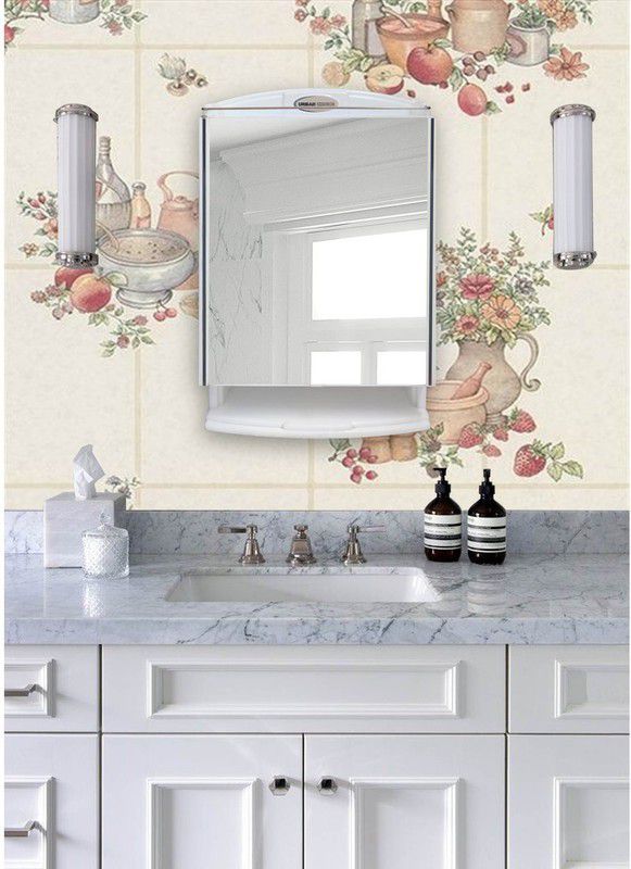 URBAN CHOICE Saffire White Storage Organizer & Bathroom Mirror  (Rectangle Finish : Glossy)