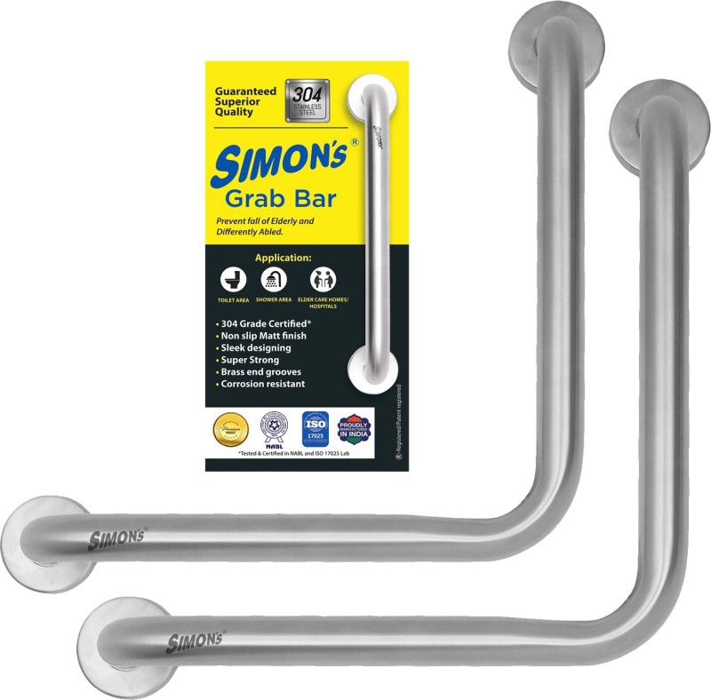 Simon's 100% Stainless steel 304 heavy duty grab bar for bathroom handrailing and safety handle for elderly - L- Shape - 12+12 inch - Pack of 2 Shower Grab Bar  (Matt 60 cm)