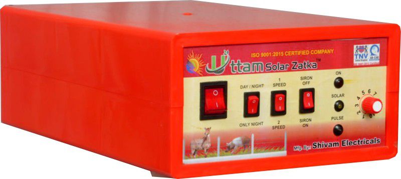 Uttam Zatka Machine Solar Fence Energizer (2X Power) (Red) (100 Acre Cover)(200 Bigha) Zatka Machine for Agricultural Farms with 2 Year Brand Warranty MPPT Solar Charge Controller