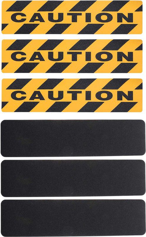 Royalkart Anti-slip Safety Strips For Home/Industry|Adhesive Warning Strips(Black+Caution) 60 cm Anti Slip Tape  (Black, Yellow Pack of 6)