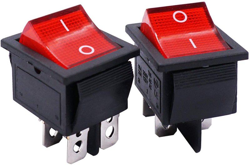 SYMFONIA Heavy-duty DPST 4 Pins ON/Off Switch AC Rocker Red Switch with Indicator Lights 16 A Two Way Electrical Switch  (Pack of 2 Number of Switches - 2)