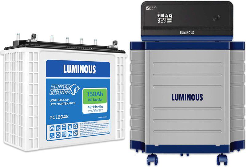 LUMINOUS PC18042 150Ah Battery with Zelio+1100 Pure Sine Wave Inverter & Trolley Tubular Inverter Battery  (150Ah)