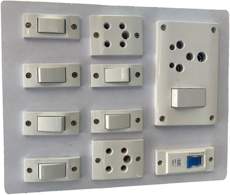 Engarc Wooden Electrical Board (7 switch (1 15A,6 6A) ,3 socket (1 15A,2 6A) ,1 MCB) 6 A Four Way Electrical Switch  (Pack of 1 Number of Switches - 7)