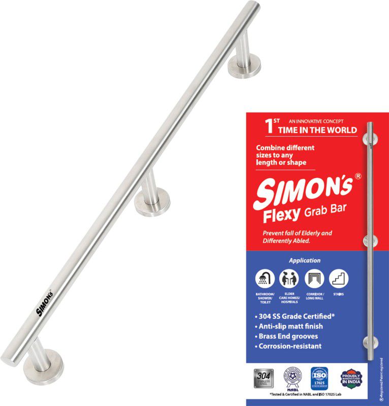Simon's 304 Stainless Steel Grab bar for Elderly People - 45 cm with 2 Legs of 7.5 cm. Shower Grab Bar  (Matt 75 cm)
